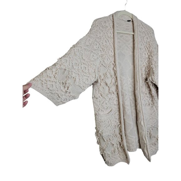 Anthropologie Akemi + Kin Fringe Boho Cardigan Crochet Open Front Cozy Oversized - Picture 5 of 14